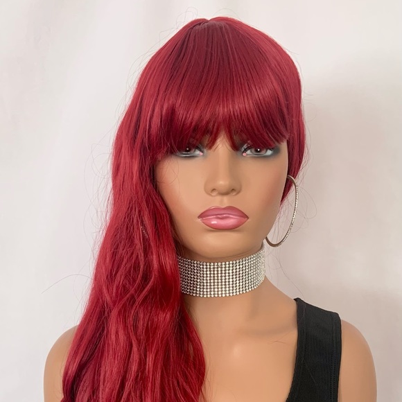 Long Gorgeous Vibrant Red Premium Fiber “Put On & Go” Wig with Bangs 🥰 - Picture 7 of 13
